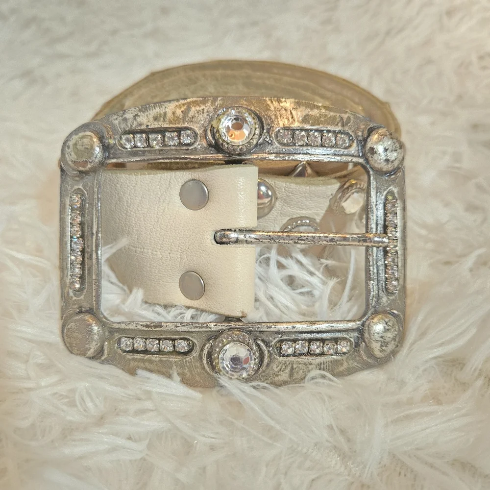 Studded Cream Belt with Silver Accents